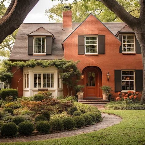 7+ Bold Exterior Brick Paint Color Ideas for Your Home • 333+ Inspiring Lifestyle Ideas Orange Brick House Exterior, Exterior Brick Paint, Exterior Brick Paint Colors, Orange Brick Houses, Brick Paint Colors, Red Brick House Exterior, Country Home Exterior, Red Brick Exteriors, Painted Brick Exteriors