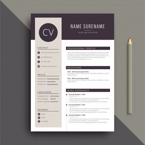 Clear and professional resume cv template Vector | Premium Download Cv Ideas Professional Cv, Resume Design Inspiration, Best Cv Template, Free Resume Template Word, Cv Original, It Cv, Cv Inspiration, Creative Cv Template, Infographic Business