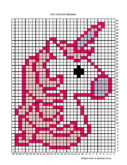 Free Corner to Corner Crochet Unicorn Blanket Pattern - A Sprinkle of Joy Crochet Unicorn Pattern Free Blanket, Unicorn Cross Stitch Pattern Free, Corner To Corner Crochet Pattern Free, Unicorn Blanket Crochet, Unicorn Pixel Art, Crochet Pram Blanket, Crochet Blanket Stitches, Crochet Unicorn Blanket, Pixel Crochet Blanket