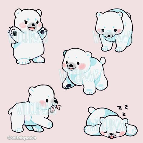 Pinguin Illustration, Polar Bear Drawing, Baby Polar Bears, Cute Polar Bear, Cute Bear Drawings, Bear Drawing, Cute Kawaii Animals, 강아지 그림, Cute Animal Drawings Kawaii