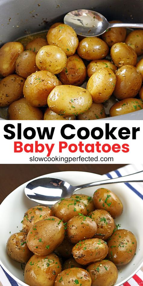 New Potatoes Crockpot, Crockpot Recipes With Small Potatoes, Crockpot Recipes For Potatoes, Crock Pot Baby Potatoes, New Potatoes In Crock Pot, Whole Potatoes In Crock Pot, Potatoes In Crockpot Recipes, New Potatoes Recipes Crockpot, Mini Potatoes Crockpot