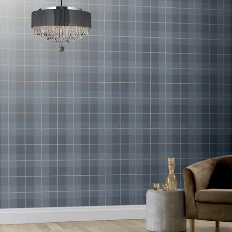 Arthouse Vintage Country Tartan Check Denim/Blue Wallpaper - 294902 Denim Blue Wallpaper, Scottish Bedroom, Story Mood Board, Wallpaper Antique, Contemporary Wallpaper Designs, Checker Wallpaper, Tartan Wallpaper, Plaid Wallpaper, Bold Color Schemes