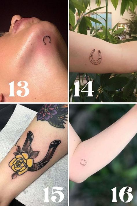 23 Lucky Horseshoe Tattoo Ideas + Designs Small Horseshoe Tattoos For Women, Simple Horseshoe Tattoo, Tiny Horseshoe Tattoo, Horse Tattoo Ideas Small Simple, Small Horseshoe Tattoo, Lucky Horseshoe Tattoo, Nashville Tattoo Ideas, Small Horse Tattoo, Tattoo Sleeve Women