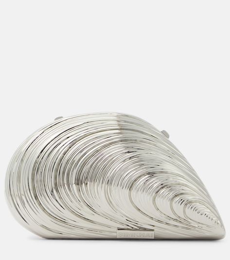 Bridget shell clutch in silver - Simkhai | Mytheresa Luxury Clutch Bags For The Beach, Luxury Silver Clutch Shoulder Bag, Luxury Beach Clutch Shoulder Bag, Shell Clutch Bag, Bold Gold Jewelry, Luxury Pearl-embellished Clutch, Shell Clutch, Spring Sunglasses, Minimal Shoes