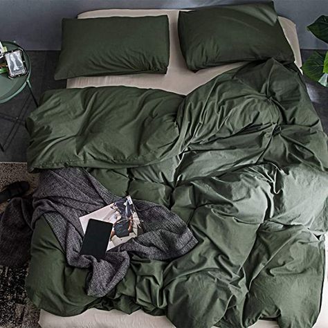 Amazon.com: ECOCOTT 3 Pieces Duvet Cover Set Queen 100% Washed Cotton 1 Duvet Cover with Zipper and 2 Pillowcases, Ultra Soft and Easy Care Breathable Cozy Simple Style Bedding Set (Avocado Green): Home & Kitchen Bedroom Things, Green Bedding Set, Pastel Bedding, Style Bedding, 100 Cotton Duvet Covers, Green Duvet, Green Duvet Covers, Bedroom Green, Linen Duvet