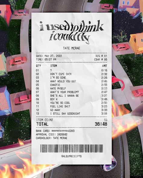 I used to think i could fly album receipt @albumreceipts on insta Tate Mcrea Wallpapers, Tate Mcrae I Used To Think I Could Fly, I Used To Think I Could Fly Tate Mcrae, Cute Receipt, Tate Mcrae Poster, Tate Mcrae Lyrics, Album Receipts, T8 Mcrae, Album Receipt