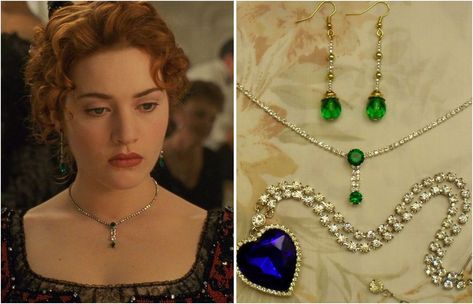 Titanic Necklace, Roses Dress Titanic, Rose Titanic Jewelry, Rose Titanic Blue Dress, Titanic Rose Jewelry, Titanic Fashion Rose, Titanic Dress, Collar Verde, Downton Abbey Dresses