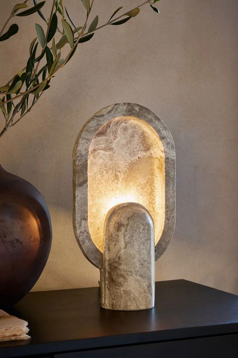 Buy French Connection Grey Stone Rapoko Table Lamp from the Next UK online shop Cool Lamps Table Lamps, Side Lamps Living Room, Travertine Lamp, Stone Lamps, Table Lamp Ideas, Marble Lighting, Stone Table Lamp, Stone Tables, Bedroom Lamps Nightstand