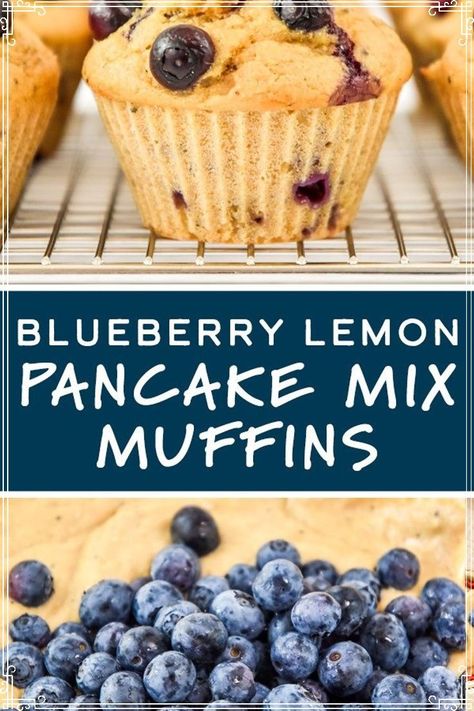 Pancake Mix Muffins Recipe, Pancake Mix Cookies, Making Muffins, Lemon Recipes Easy, Pancake Mix Muffins, Krusteaz Pancake Mix, Tasty Breakfast Recipes, Blueberry Lemon Muffins, Breakfast Meal Prep Recipes