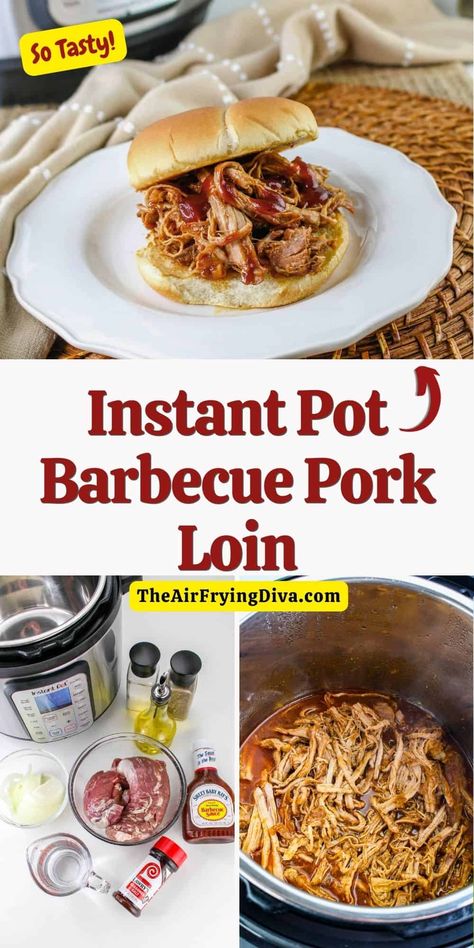 Instant Pot Barbecue Pork Loin Instant Pot Pulled Pork Loin Recipe, Pulled Pork From Pork Loin, Bbq Pork Loin Instant Pot, Pulled Pork Loin Instant Pot, Instant Pot Pork Loin Pulled Pork, Pork Loin In Instapot, Instant Pot Pulled Pork Loin, Pork Loin In Instant Pot Recipe, Boneless Pork Loin Recipes Instant Pot