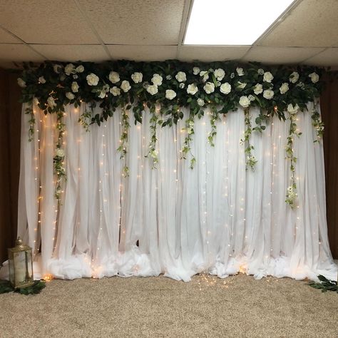 White curtains greenery backdrop/ wedding backdrop/ civil wedding decorations Civil Wedding Decorations, Greenery Backdrop Wedding, Grad Banquet, Farewell Decorations, Greenery Backdrop, Windsor House, Table Backdrop, Engagement Decor, Wedding Archway