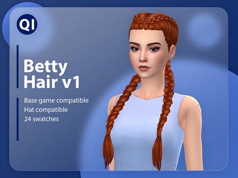 The Sims Resource - Betty Hair v1 Sims 4 French Braids, Braid Pigtails, French Braid Pigtails, Oscar Hairstyles, Kylie Hair, Double French Braids, Double Dutch Braid, 4 Braids, Dutch Braid Hairstyles