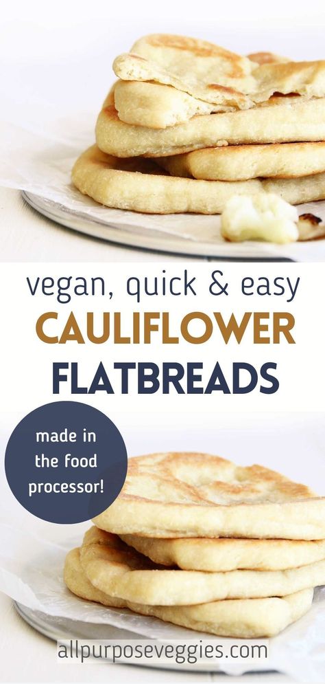 Cauliflower takes center stage in this flavorful homemade cauliflower flatbread (naan) recipe. This vegan and lower-calorie twist on traditional naan is the perfect choice for those seeking a healthier alternative to flatbreads made with just flour. The flavor of cauliflower is completely unnoticeable since cauliflower has such a neutral flavor. Also, it's incredibly easy to prepare! #flatbread #naan #naanbread #flatbreadrecipes #cauliflowerrecipes Cauliflower Flat Bread, Cauliflower Flatbread Recipes, Cauliflower Flour Recipes, Low Calorie Cauliflower Recipes, Low Calorie Flatbread, Vegan Rolls, Cauliflower Flatbread, Flatbread Toppings, Low Calorie Vegan