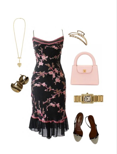 Fancy Lunch Outfit, Expensive Dresses Classy, Romantic Aesthetic Outfits, Black And Pink Outfit Ideas, Polyvore Outfits Aesthetic, Outfits Moodboard, Fashion Aesthetic Outfits, Chic Black Outfits, Diy Summer Clothes