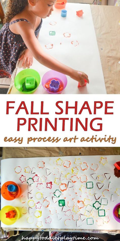 Fall Shape Painting - HAPPY TODDLER PLAYTIME Celebrate all the colours of autumn with this fun and easy process art activity painting using different shapes! Easy Process Art, Shape Painting, Shapes Lessons, Shape Activities, Education Preschool, Art Activities For Toddlers, Visual Schedules, Fall Arts And Crafts, Shapes Preschool