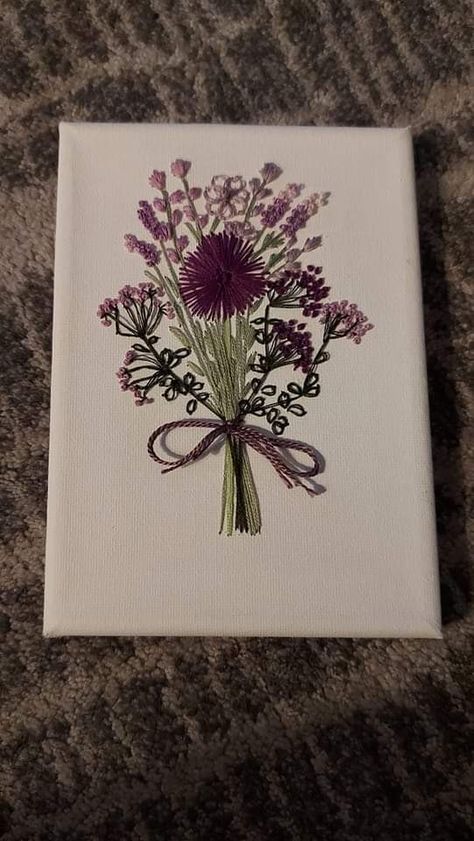 Canvas Painting With Embroidery, Embroidery Canvas Art Ideas Flower, Embroidery Thread Canvas Art, Thread Painting On Canvas, Embroider Canvas Art, Thread Art On Canvas, Embroided Canvas Art, Painting With Thread Hand Embroidery, Embroidered Canvas Art