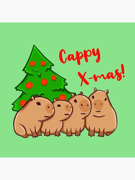 "Cappy X-tmas! Capybaras with a Christmas tree, and a funny pun " Throw Pillow by manydoodles | Redbubble Pun Art, Christmas Tree Sticker, Tree Sticker, Christmas Tree Wall, Tree Tapestry, Funny Pun, Tree Stickers, Little Doodles, Super Cute Animals