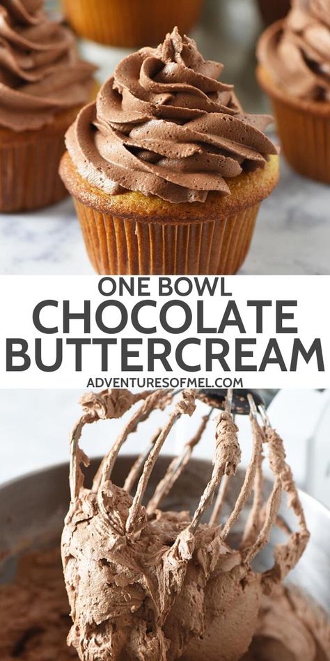 Easy recipe for the best bakery style milk chocolate buttercream frosting, perfect for decorating or piping onto cake and cupcakes. It's fluffy, creamy, and silky smooth! #adventuresofmel #chocolatebuttercream #chocolatefrosting #chocolateicing #frosting #icing #buttercream #cakedecorating #cupcakes #cakefrosting #desserts #easyrecipes #easydesserts #chocolate Best Chocolate Buttercream, Chocolate Buttercream Frosting Easy, Homemade Chocolate Buttercream Frosting, Best Chocolate Buttercream Frosting, Frost Cupcakes, Chocolate Buttercream Frosting Recipe, Frosting Cupcakes, Chocolate Buttercream Icing, Tasty Cake