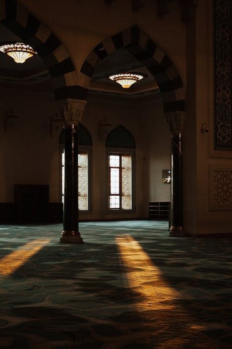 Interior of Mosque · Free Stock Photo Inside Mosque, Interior Mosque, Mosque Interior, Peaceful Interior, Islamic Wallpapers, Medina Mosque, Mosque Architecture, Art Calligraphy, Dark Interiors