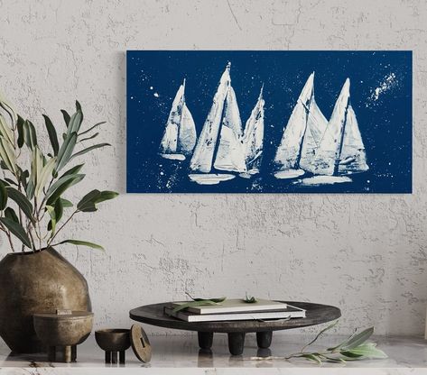 Abstract Seascape Acrylic, Abstract Sailboat Art, Original Nautical Boat Artwork, Abstract Ocean Art, Original Boat Artwork Abstract Sailing Art, Boat Painting Acrylic, Boat Artwork, House Wall Decor, Beach House Wall Decor, Sailing Art, Acrylic Art Projects, Sailboat Art, Abstract Ocean