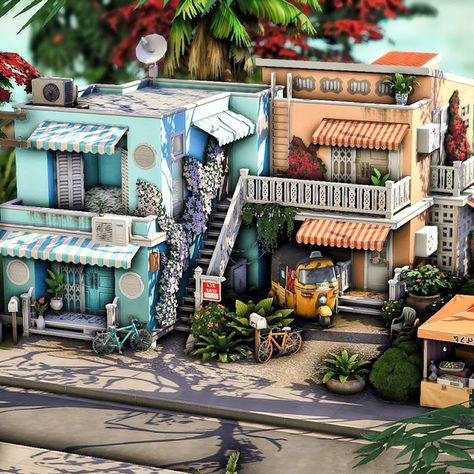 Tropical Apartments in Tomarang 🌴 | Patreon Sims 4 Rental, Sims Challenge, The Sims 4 Lots, San Myshuno, Sims 4 Family, Bedroom Drawing, Sims 4 Bedroom, Sims 4 House Building, Sims 4 Cc Shoes