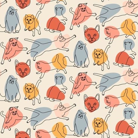 Kitty Doodle, Cat Pattern Wallpaper, Drawn Cats, Paw Wallpaper, Cats Pattern, Vintage Cats, Cat Background, Cat Doodle, Cat Paw Print