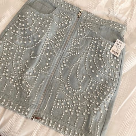 Bedazzled Jean Skirt Bedazzled Jean Skirt, Bedazzled Clothes, Bedazzled Skirt, Rhinestone Stuff, Bedazzled Stuff, Pageant Prep, Bedazzled Jeans, Plus Size Workwear, Pageant Girls