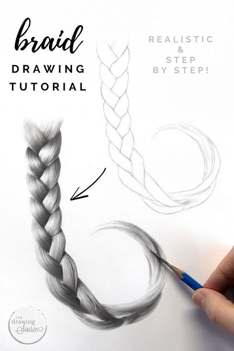 Learn how to draw a realistic braid in this step by step braid drawing tutorial from The Drawing Source! Download a high resolution braid drawing reference photo and draw a braid along with me, or simply read through this detailed lesson for various drawing tips and tricks. Braid Drawing Tutorial, Drawing Hair Braid, Braid Drawing, Realistic Hair Drawing, Portrait Drawing Tips, How To Draw Braids, Draw Tutorial, Simple Subject, Drawing Hair Tutorial