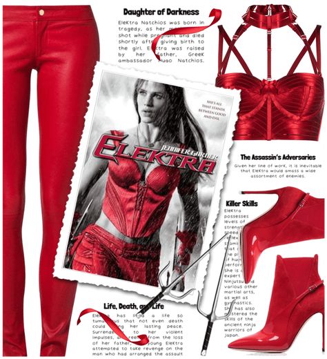 Daredevil And Elektra Costumes, Elektra Halloween Costume, Elektra Costume, Elektra Cosplay, Superhero Outfits, Red Leather Pants, Elektra Natchios, Halloween Trends, Clothing Aesthetic