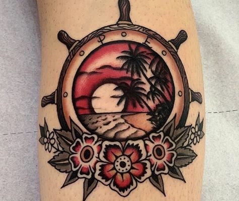 Traditional Ship Wheel Tattoo, Buoy Tattoo, Anthony Tattoo, Ship Wheel Tattoo, Burn The Ships, Kraken Tattoo, Wheel Tattoo, Flash Ideas, Palm Tattoos