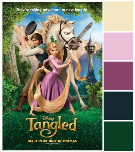 A pretty wedding color palette based on the poster for Tangled, plus a Tangled wedding inspiration board. Romantic and earthy at the same time. Tangled Wedding, Disney Princess Colors, Disney Rooms, Disney Colors, Princess Coloring, Disney Tangled, Theme Color, Wedding Color Palette, Disney Scrapbook