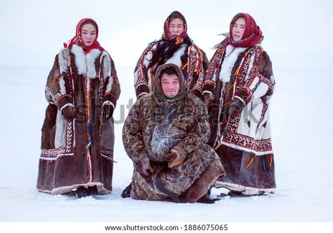 Yamalonenets Autonomous Okrug Extreme North Nenets Stock Photo 1886075065 | Shutterstock Mughal Art Paintings, Arctic Circle, Traditional Clothing, Model Release, Mongolia, Historical Fashion, Image Editing, Traditional Outfits, Beautiful People