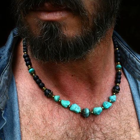 Collar Hippie, Cool Necklace, Mens Beaded Necklaces, Turquoise Bead Necklaces, Gemstone Beaded Necklace, Necklace Turquoise, Bohemian Necklace, Necklace For Men, Cool Necklaces