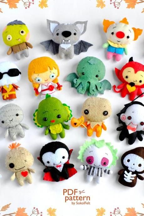 Halloween Plushies Pattern, Felt Pdf Pattern Free, Felt Ornaments Halloween, Felt Crafts Diy Easy, Halloween Felt Patterns, Halloween Felt Crafts Free Pattern, Free Halloween Sewing Patterns, Felt Toy Patterns Free Templates, Felt Halloween Crafts