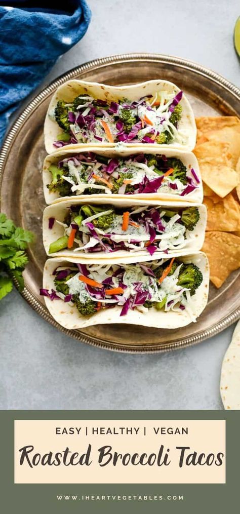 Cilantro Cream Sauce, Vegan Tacos Recipes, Tacos Vegan, Vegan Broccoli, Tacos Recipes, Eat Your Vegetables, Vegan Roast, Eat Something, Vegan Tacos