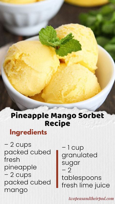 You only need pineapple, mango, sugar, and lime juice to make this refreshing sorbet. This easy 4-ingredient sorbet is cool, creamy, and a great summer treat! Mango Sorbet Recipe, Burger Sides, Mango Passionfruit, Sorbet Is, Sorbet Recipe, Mango Pineapple, Mango Sorbet, Ninja Creami, Sorbet Recipes