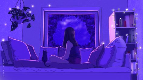 Lofi Aesthetic, The Window, Hip Hop, Stars, Bed, Purple, Music