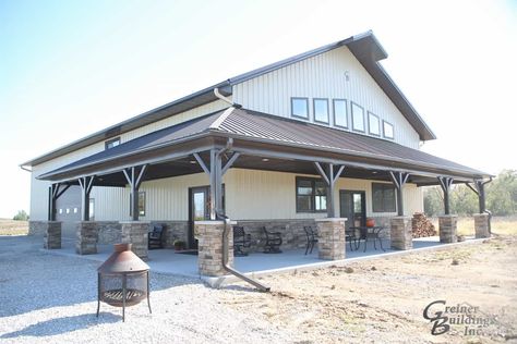 SHOME®: The Ultimate Pole Barn with Living Quarters | Greiner Buildings Pole Barn With Living Quarters, Metal Pole Barns, Barn With Living Quarters, Pole Barn Garage, Metal Building House Plans, Black Barndominium, Barn Builders, Steel Building Homes, Building A Pole Barn