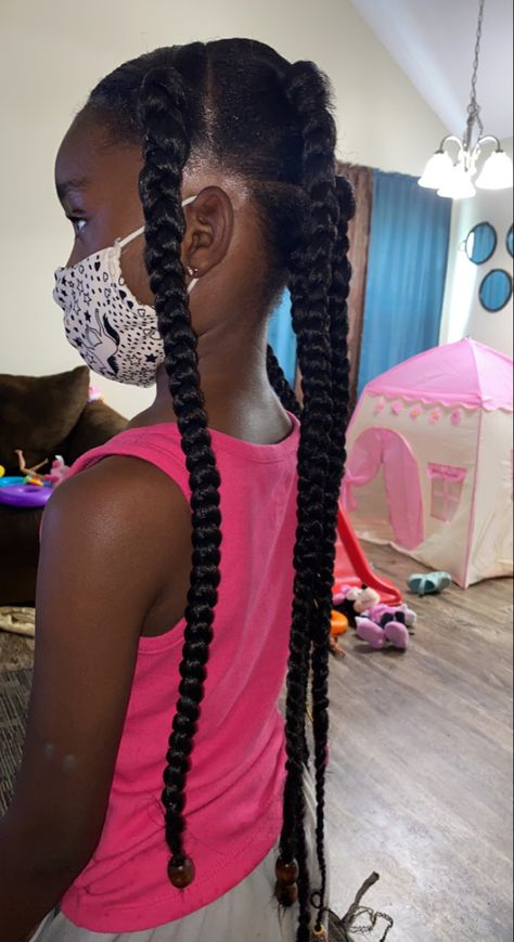 Jumbo Box Braids Kids, Two Jumbo Braids, 6 Jumbo Box Braids, Box Braids Kids, Black Girls Braids, Hair Tye, Aria Hair, Girls Braided Hairstyles Kids, Toddler Braided Hairstyles