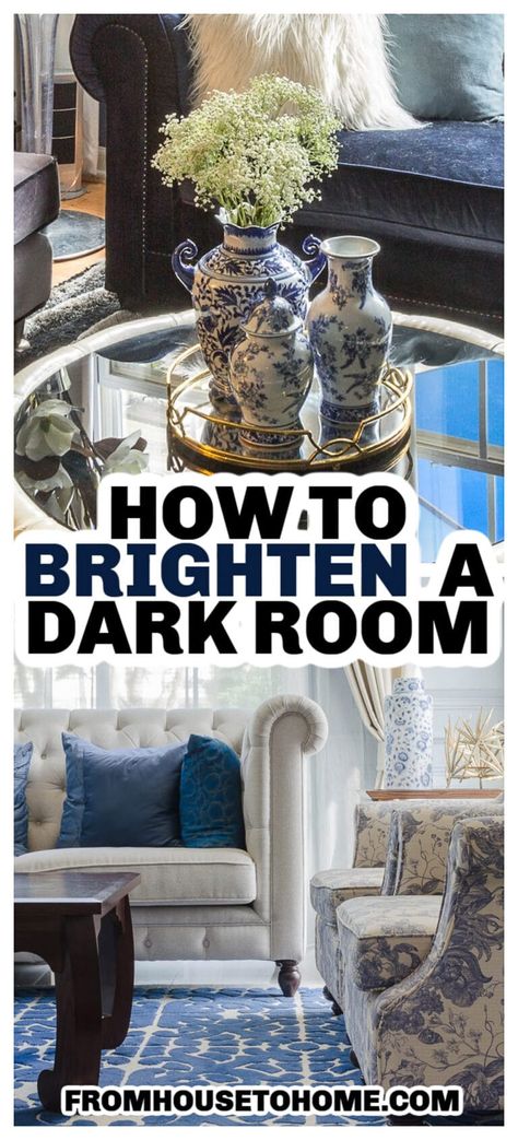 I have major home decor goals and my living room has no windows. So these interior decorating tips on how to brighten a dark room are coming in handy. Rooms With No Windows, Brighten Up A Dark Room, Windows Interior, Small Room Diy, Dark Dining Room, Hidden Lighting, House To Home, Sewing Room Storage, Dark Living Rooms