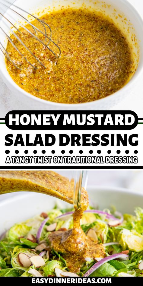 Honey Mustard Dressing is made with dijon mustard and sweet honey. This tangy homemade dressing is perfect for all of your favorite salads! Orange Honey Mustard Dressing, Homemade Honey Dijon Dressing, Dijon Honey Mustard Dressing, Spicy Mustard Salad Dressing, Hot Honey Mustard Dressing, Spicy Honey Mustard Dressing, Honey Dijon Vinaigrette Dressing, Mustard Vinaigrette Dressing Recipe, Jam Dressing