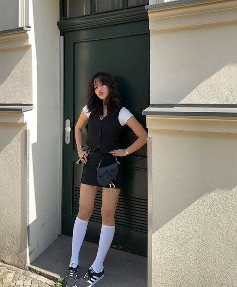 10 Of The Hottest Summer 2023 Fashion Trends To Get On Your Radar Knee Socks Outfits Summer, Knee High Socks Outfit Summer, Black Socks Outfit, Knee Socks Outfits, Jihoon Kim, Knee High Socks Outfit, High Socks Outfits, Socks Outfit, Black Skirt Outfits