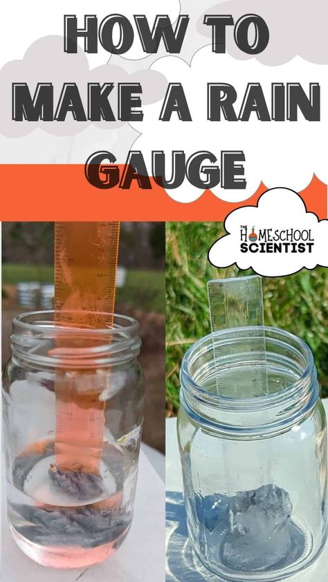 Diy Rain Gauge For Kids, Rain Gauge For Kids, How To Make A Rain Gauge, Homemade Rain Gauge, Rain Gauge Diy, Weather Science Activities, Rain Gauges, Weather Science, Rain Gauge