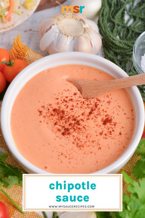 Subtly spicy, sweet, and a little bit tangy, this creamy chipotle sauce is always a hit. Use it on tacos, quesadillas, sandwiches, and more! Taco Sauces, Creamy Chipotle Sauce Recipe, Sauce For Tacos, Chipotle Sauce Recipe, Homemade Taco Sauce, Taco Sauce Recipes, Quesadilla Sauce, Street Taco Recipe, Creamy Chipotle Sauce