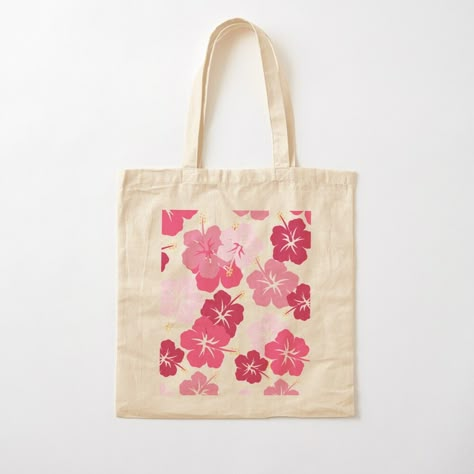 100% cotton reusable shopping carry bag with digital print on one side. Hisbiscus flower Painted Tote Bags Summer, Cute Tote Bag Design Paint Aesthetic, Summer Tote Bag Design, Tote Bag Painting Ideas Aesthetic, Beach Tote Bags Diy, Tote Bag Design Diy Paint, Tod Bag, Tote Bag Ideas, Diy Tote Bag Design