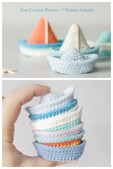 Crochet Shell Free Pattern, Crochet Kids Toys Free Pattern, Amigurumi Animals Free Pattern, Amigurumi Keychain Free Pattern, Crochet Diy Ideas, Ideas En Crochet, Crochet Boat, Knitted Christmas Decorations, Free Amigurumi Crochet Patterns