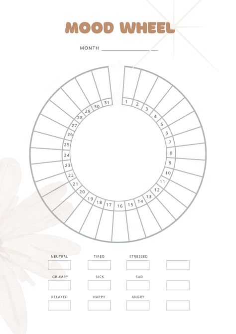 Printable Mood Tracker Templates [PDF Included] - Printables Hub Mood Journal Template, Mood Tracker Template Printable, Free Printable Mood Tracker, Month Mood Tracker, Mood Tracker Bullet Journal Printable, Mood Wheel, Monthly Mood Tracker Printable, Mood Tracker Template, Emotion Tracker