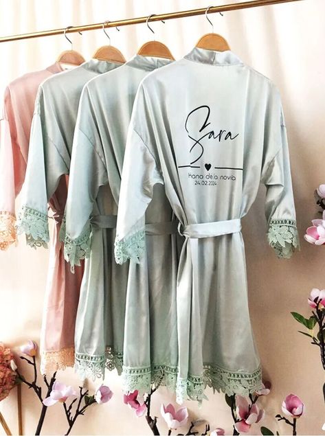 Bridal Quotes, Lace Bridesmaids Gowns, Bridesmaid Robe Personalized, Satin Dressing Gown, Custom Wedding Gown, Personalized Robe, White Kimono, Gowns Bridesmaid, Dressing Gowns