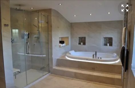 Jacuzzi Bathroom, Sunken Bath, Modern Ensuite, Sunken Bathtub, Jacuzzi Room, Sunken Tub, Jacuzzi Bath, Log Cabin Ideas, Bathroom Showers