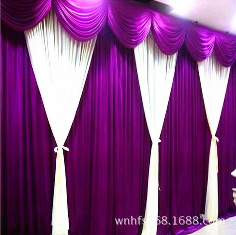 Church Curtains Stage Design, Purple And White Backdrop, Church Backdrop Stage Design, Church Decorations Ideas Altars, Altar Decorations Church, Purple Wedding Backdrop, 2024 Purple, Christmas Stage Decorations, Church Stage Decor